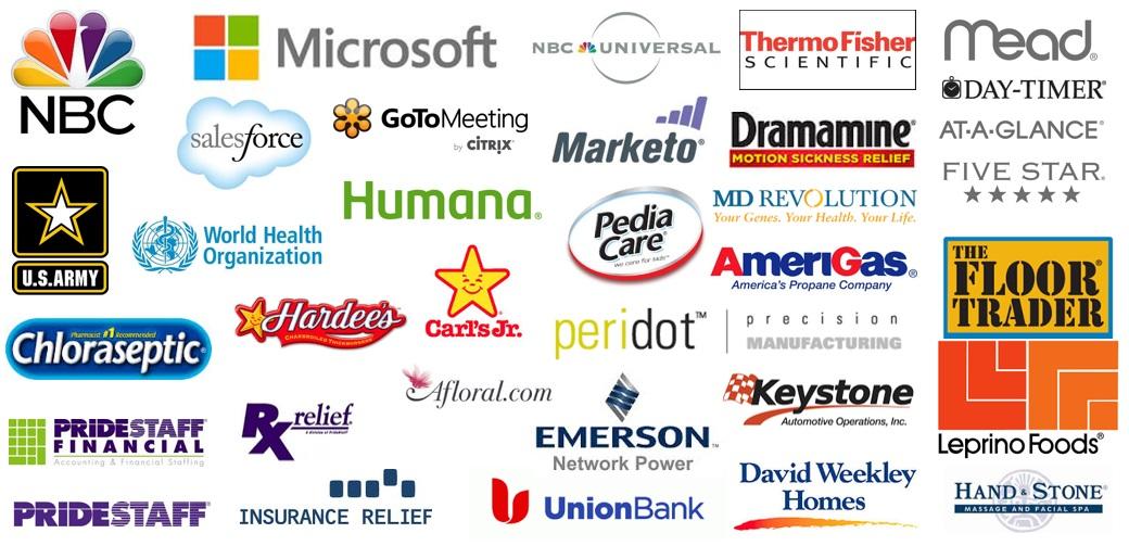 Client logos - McDonald's, NBC, Microsoft, Salesforce, Wells Fargo, US Army